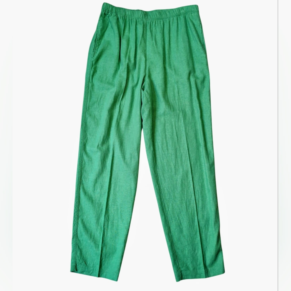 Vintage Napa Valley Linen Pants Womens Size 10 Elastic Waist Pull On Kelly Green